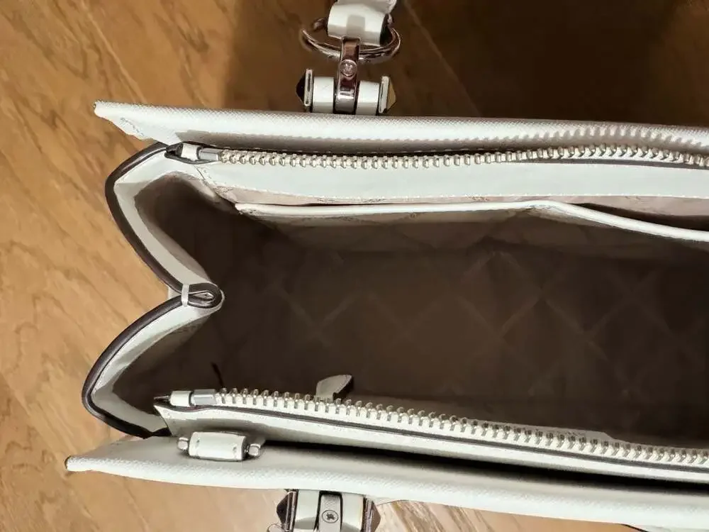 Michael Kors Marilyn Medium Saffiano Leather Satchel in Optic White